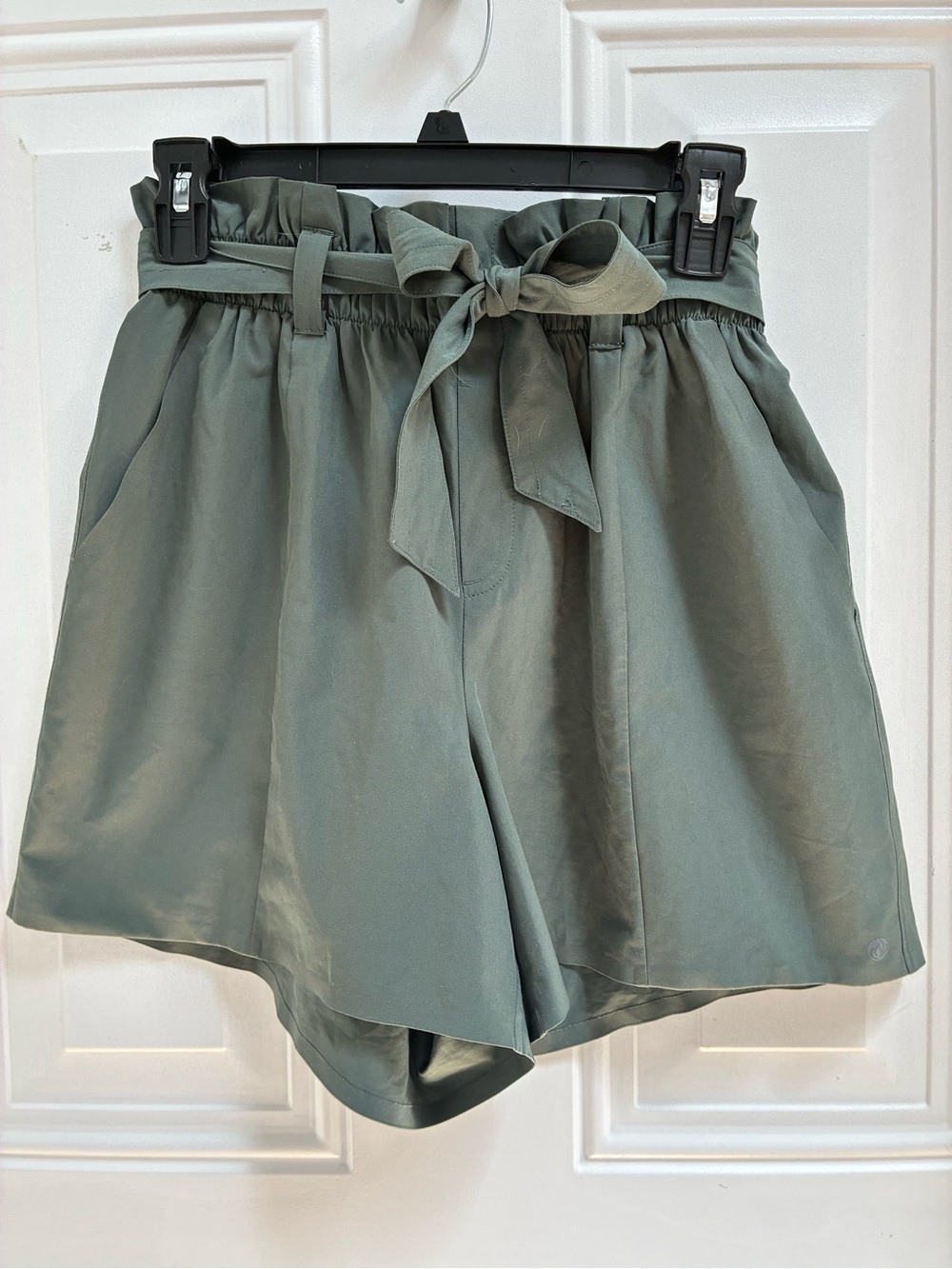 apana High-Waist Sage Green Paperbag Tie Shorts